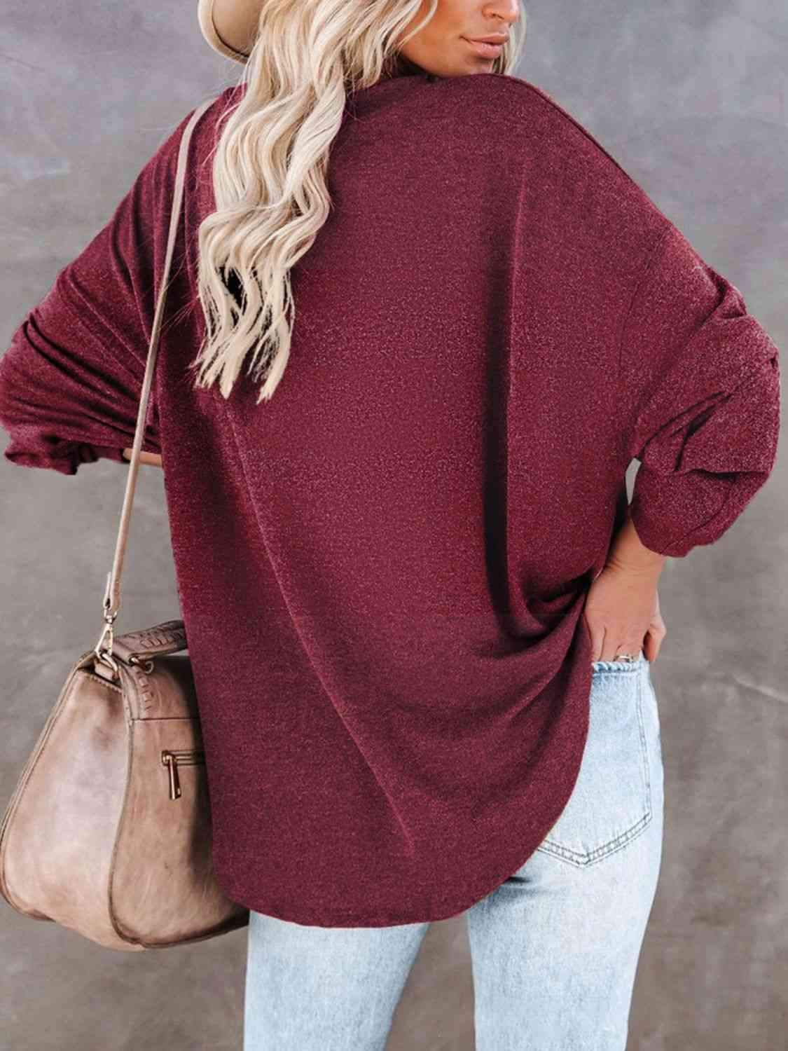 Buttoned Drop Shoulder Top Women's T-Shirts - Tophatter Daily Deals