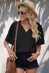 Swiss Dot Lace Trim Flutter Sleeve V-Neck Blouse Blouses - Tophatter Daily Deals