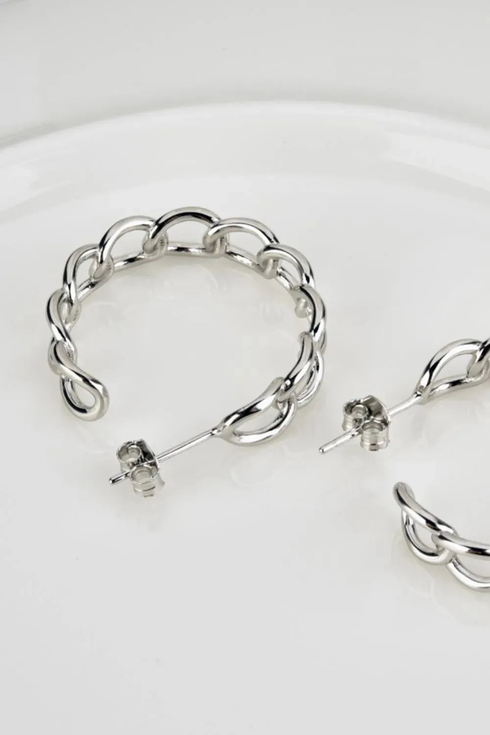 Chain C-Hoop 925 Sterling Silver Earrings Earrings - Tophatter Daily Deals