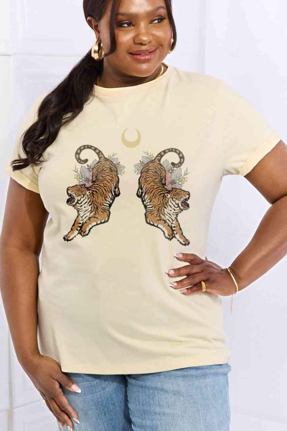 Simply Love Full Size Tiger Graphic Cotton Tee Women's T-Shirts - Tophatter Daily Deals