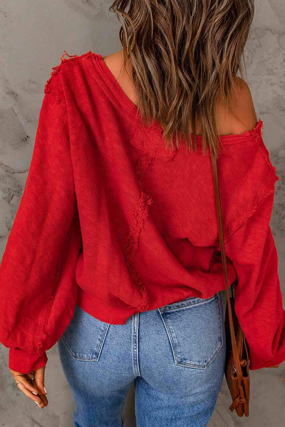 Button Front Frayed Trim Knit Top Blouses - Tophatter Daily Deals