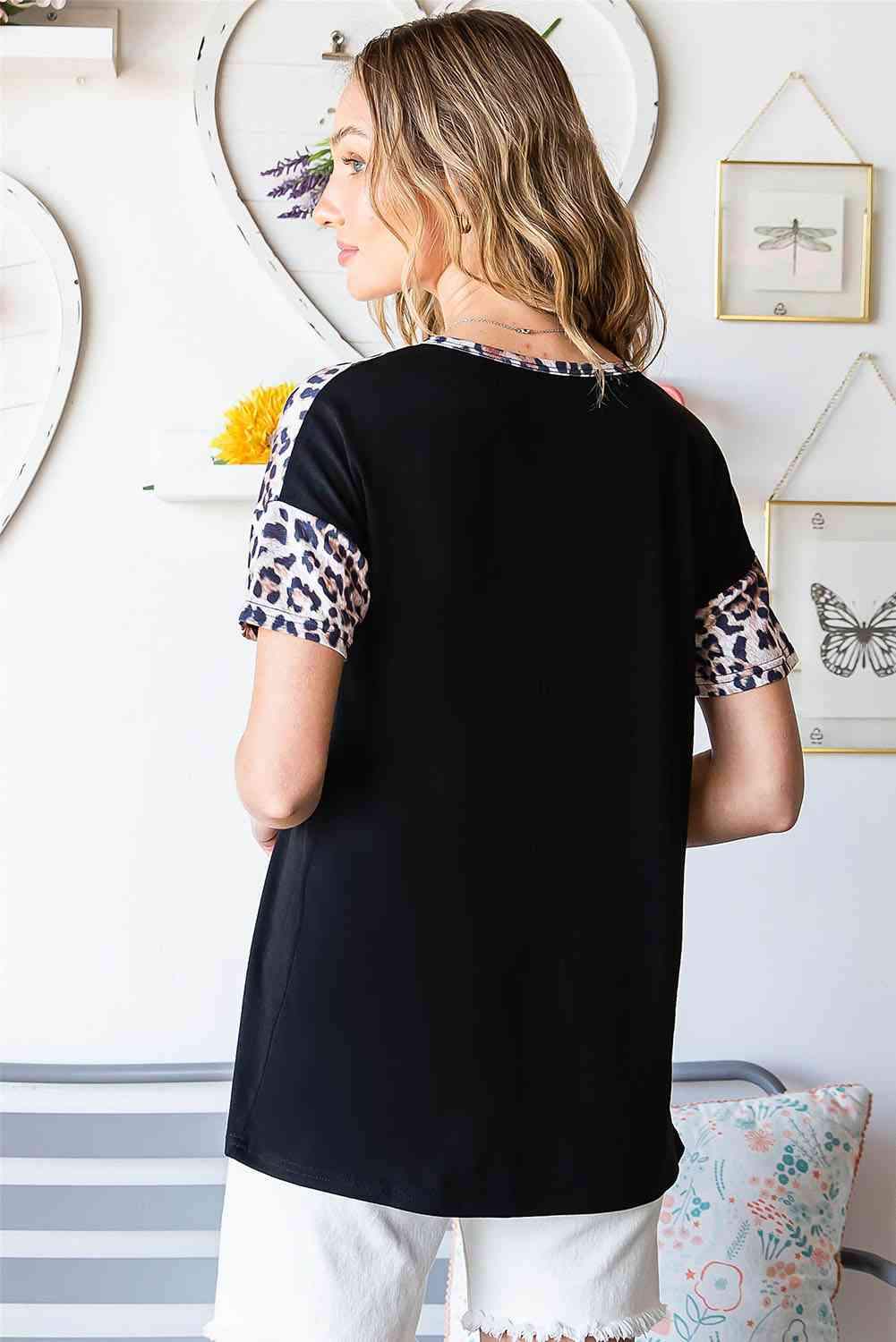 Leopard Color Block Short Sleeve Tee Women's T-Shirts - Tophatter Daily Deals