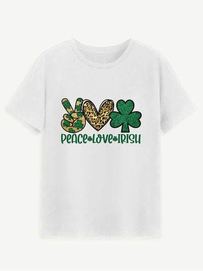 PEACE LOVE IRISH Round Neck Short Sleeve T-Shirt White Women's T-Shirts - Tophatter Daily Deals