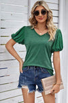 Heathered V-Neck Balloon Sleeve T-Shirt Women's T-Shirts - Tophatter Daily Deals