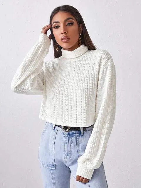 Turtleneck Long Sleeve Top White Blouses - Tophatter Daily Deals