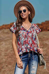 Floral Flutter Sleeve Tie-Neck Blouse Blouses - Tophatter Daily Deals