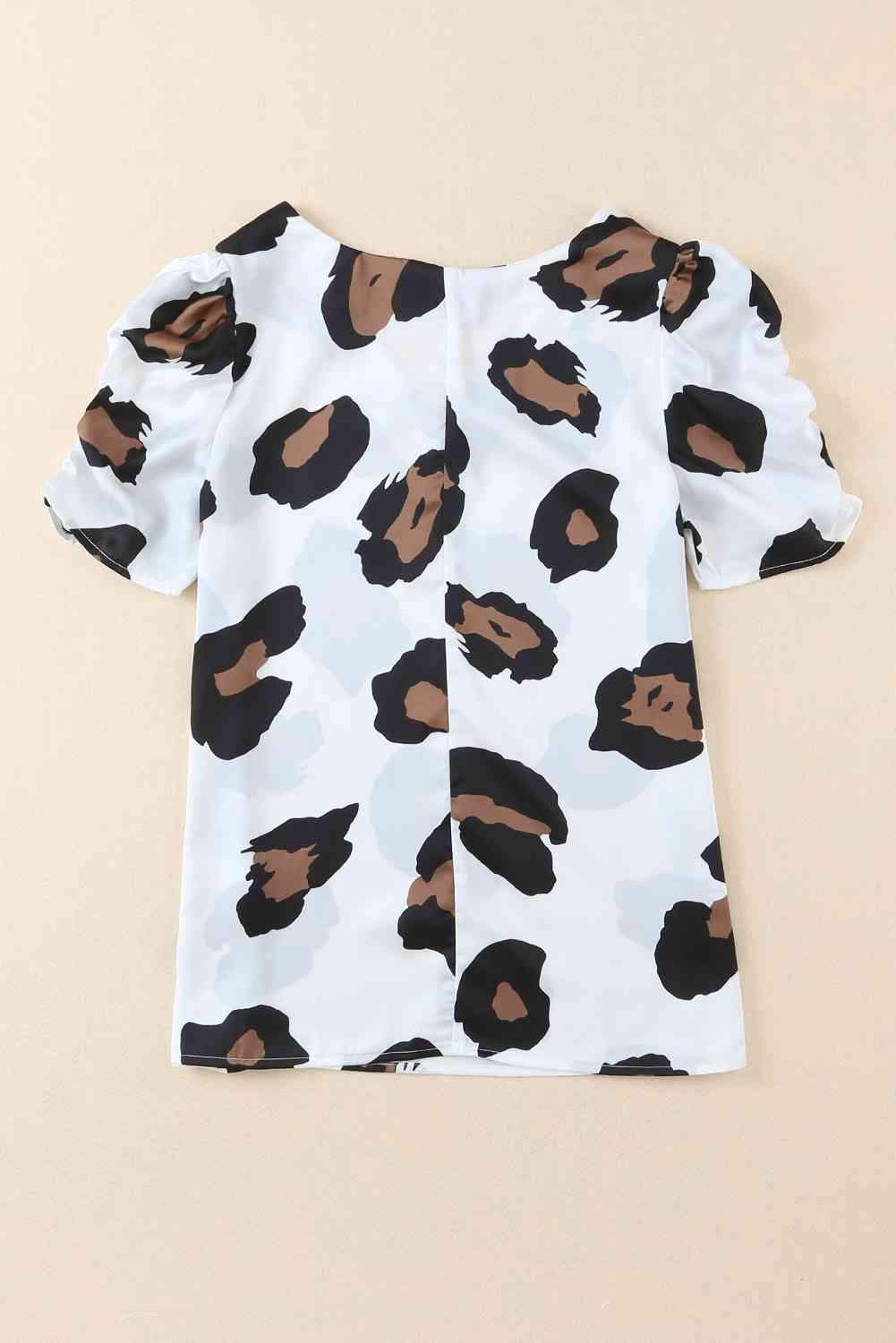 Leopard V-Neck Puff Sleeve Top Blouses - Tophatter Daily Deals