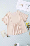 V-Neck Flounce Sleeve Babydoll Blouse Light Apricot Blouses - Tophatter Daily Deals