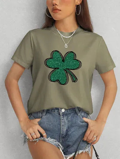 Lucky Clover Round Neck T-Shirt Women's T-Shirts - Tophatter Daily Deals