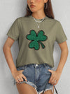 Lucky Clover Round Neck T-Shirt Women's T-Shirts - Tophatter Daily Deals