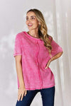 Zenana Oversized Baby Waffle Short Sleeve Top Fuchsia Blouses - Tophatter Daily Deals