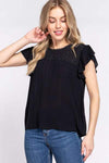 ACTIVE BASIC Ruffle Short Sleeve Crochet Blouse Black Blouses - Tophatter Daily Deals