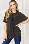 Zenana Oversized Waffle Short Sleeve T-Shirt Ash Black Women's T-Shirts - Tophatter Daily Deals