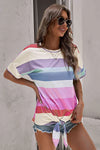 Rainbow Stripe Tie-Front Tee Shirt Women's T-Shirts - Tophatter Daily Deals