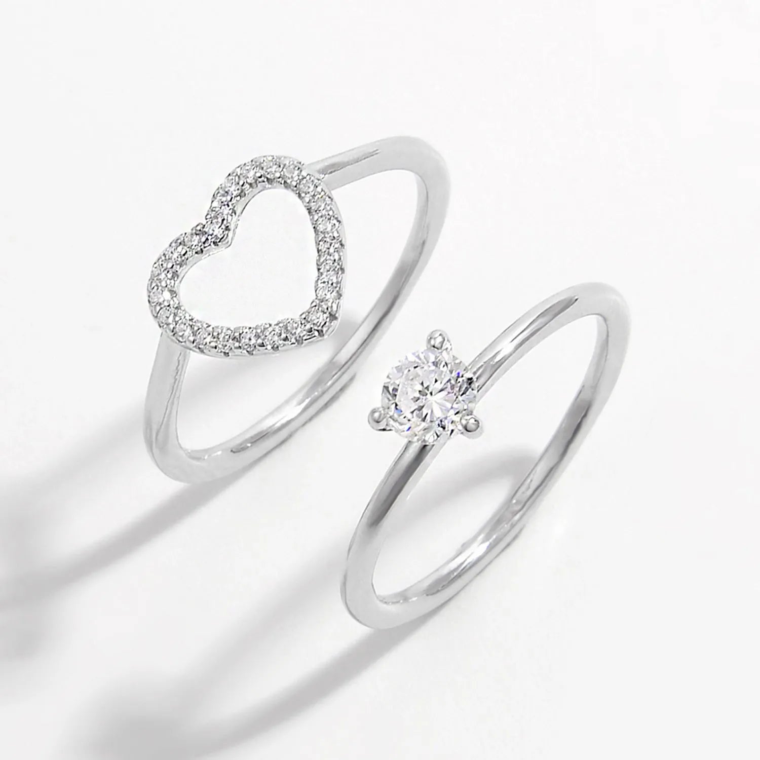 2 Piece Heart Shape Zircon 925 Sterling Silver Ring Silver Rings - Tophatter Daily Deals