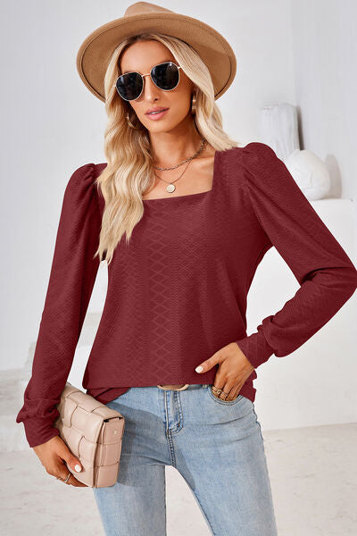 Square Neck Puff Sleeve T-Shirt Women's T-Shirts - Tophatter Daily Deals