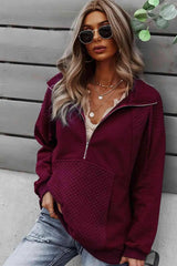 Half-Zip Collared Drop Shoulder Sweatshirt Blouses - Tophatter Daily Deals