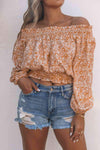 Floral Frill Trim Smocked Off-Shoulder Top Orange L Blouses - Tophatter Daily Deals