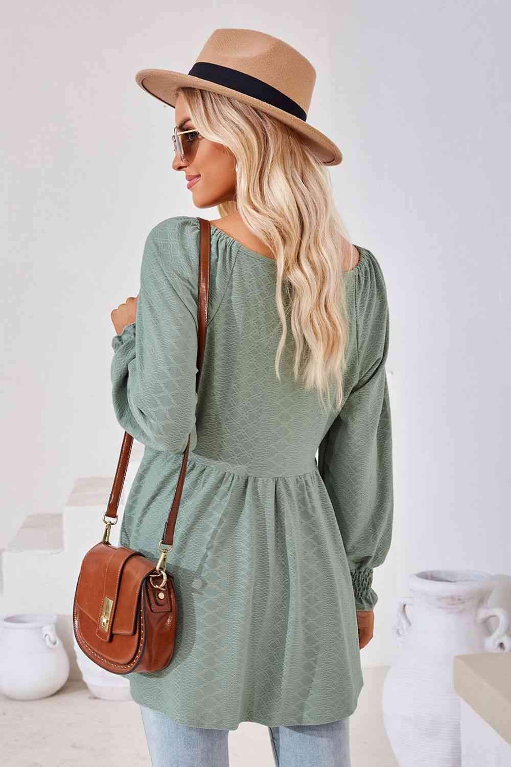 V-Neck Lantern Sleeve Blouse Blouses - Tophatter Daily Deals