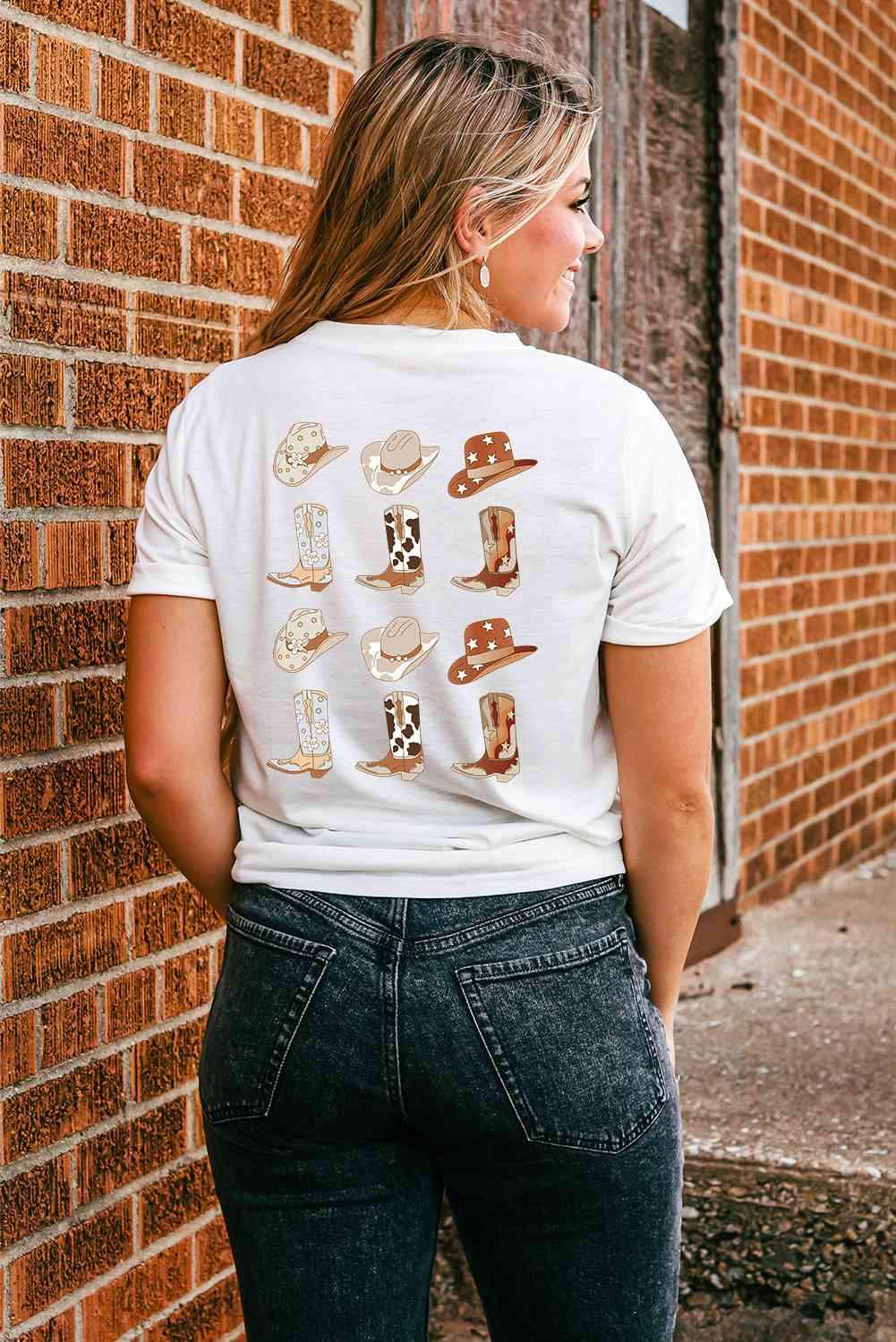 Round Neck Short Sleeve Cowboy Theme T-Shirt - Tophatter Daily Deals