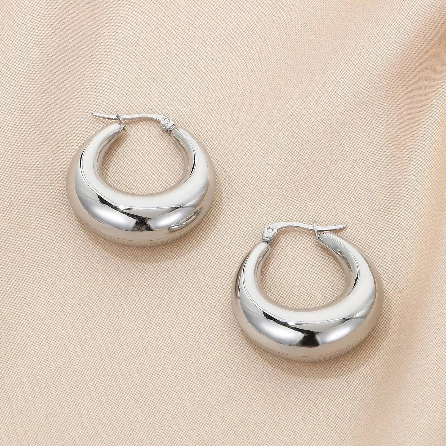 Stainless Steel Hinged Hoop Earrings Style B Silver One Size Earrings - Tophatter Daily Deals