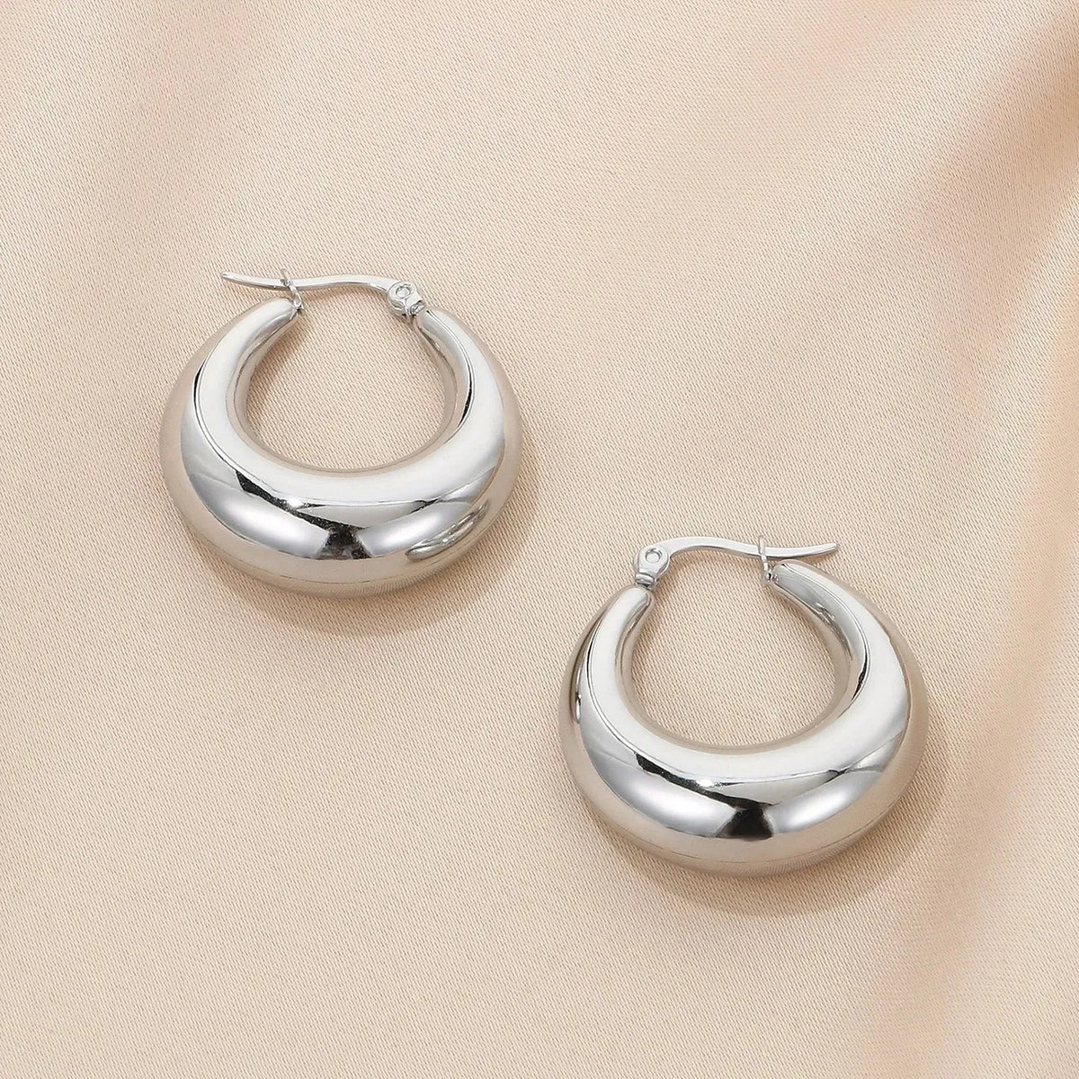 Stainless Steel Hinged Hoop Earrings Style B Silver One Size Earrings - Tophatter Daily Deals