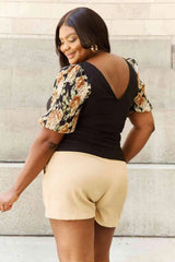 And The Why Hold Me Close Full Size Floral Print Textured Sleeve Knit Top Blouses - Tophatter Daily Deals