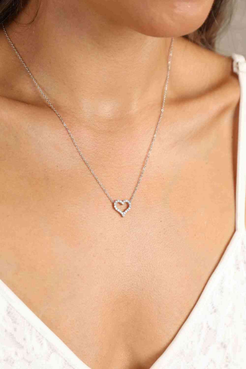 Adored Moissanite Platinum-Plated Heart Necklace Silver One Size Moissanite - Tophatter Daily Deals