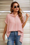 Notched Neck Slit Cuffed Blouse Peach Blouses - Tophatter Daily Deals