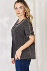 Zenana Oversized Baby Waffle Short Sleeve Top Blouses - Tophatter Daily Deals