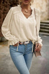 Swiss Dot Smocked Shoulder Blouse Blouses - Tophatter Daily Deals