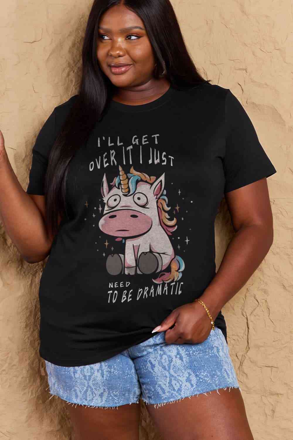 Simply Love Full Size I'LL GET OVER IT I JUST NEED TO BE DRAMATIC Graphic Cotton Tee Black Women's T-Shirts - Tophatter Daily Deals