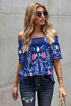 Floral Off-Shoulder Blouse Royal Blue Blouses - Tophatter Daily Deals