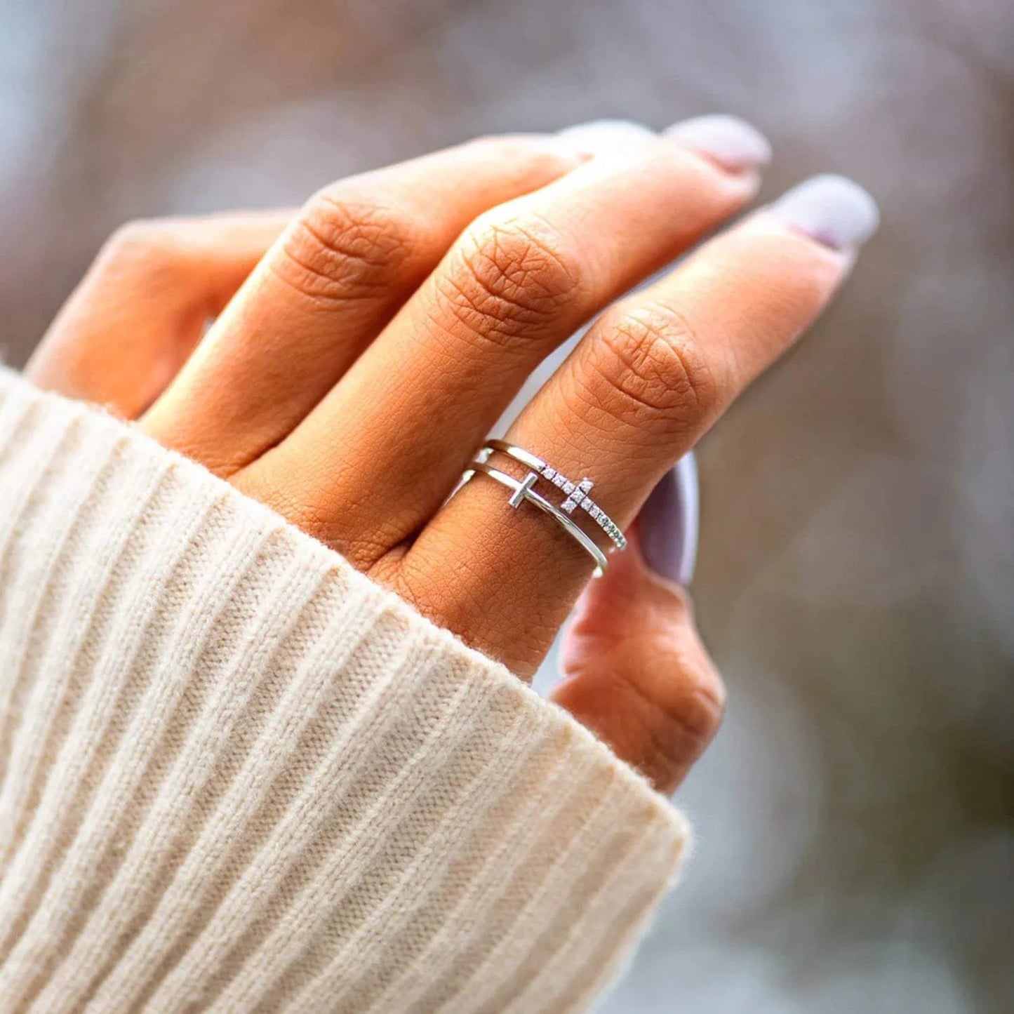 925 Sterling Silver Double Cross Ring Rings - Tophatter Daily Deals