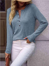 Round Neck Buttoned Long Sleeve T-Shirt Cloudy Blue Women's T-Shirts - Tophatter Daily Deals