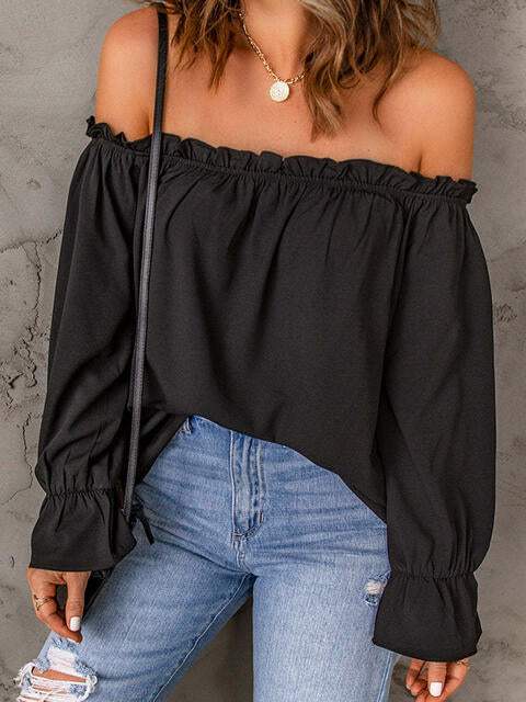 Off-Shoulder Flounce Sleeve Blouse Blouses - Tophatter Daily Deals