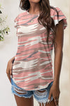 Printed Round Neck Short Sleeve T-Shirt Blush Pink Women's T-Shirts - Tophatter Daily Deals