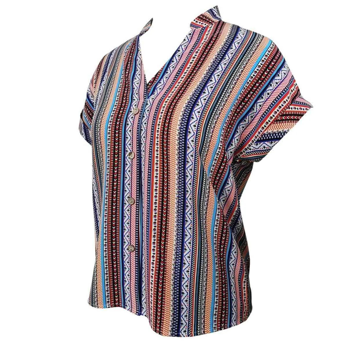 Multicolored Stripe Notched Neck Top Blouses - Tophatter Daily Deals