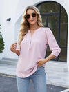 Notched Puff Sleeve Blouse Blouses - Tophatter Daily Deals