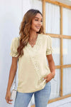 Swiss Dot Lace Trim Flounce Sleeve Blouse Pastel Yellow Blouses - Tophatter Daily Deals