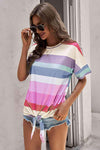 Rainbow Stripe Tie-Front Tee Shirt Women's T-Shirts - Tophatter Daily Deals