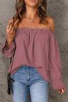 Off-Shoulder Flounce Sleeve Blouse Light Mauve Blouses - Tophatter Daily Deals