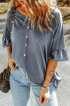 Button Front Flounce Sleeve Tee Women's T-Shirts - Tophatter Daily Deals