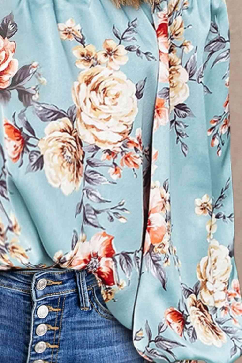 Floral Frill Trim Off-Shoulder Lantern Sleeve Blouse Blouses - Tophatter Daily Deals