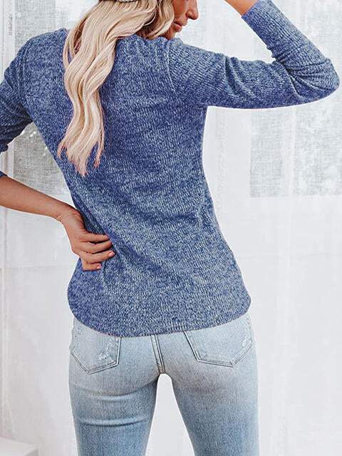 Round Neck Buttoned Long Sleeve T-Shirt Women's T-Shirts - Tophatter Daily Deals