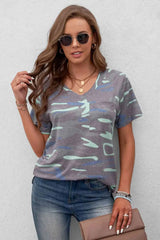 Leopard V-Neck Tee with Pocket Mid Gray Women's T-Shirts - Tophatter Daily Deals
