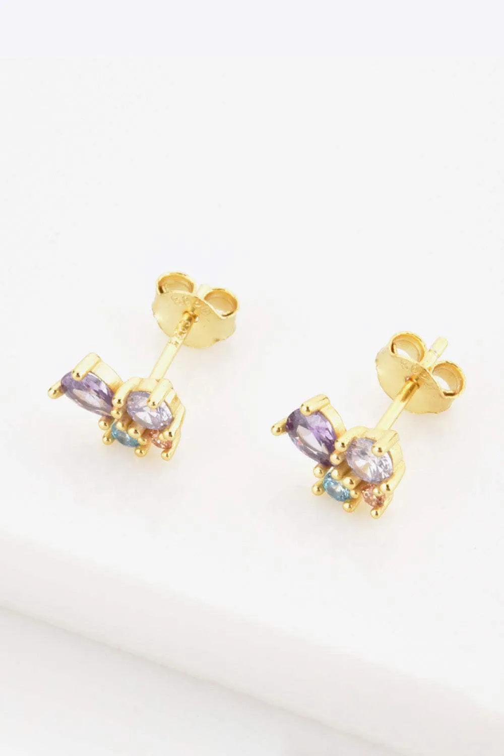 Multicolored Zircon 925 Sterling Silver Stud Earrings Earrings - Tophatter Daily Deals