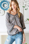 Heimish Full Size Leopard Contrast V-Neck Half Sleeve T-Shirt Blouses - Tophatter Daily Deals