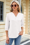 Notched Three-Quarter Sleeve T-Shirt White Women's T-Shirts - Tophatter Daily Deals