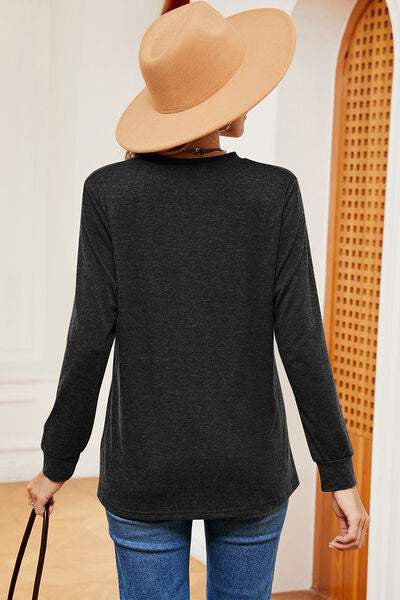 Notched Long Sleeve T-Shirt Women's T-Shirts - Tophatter Daily Deals